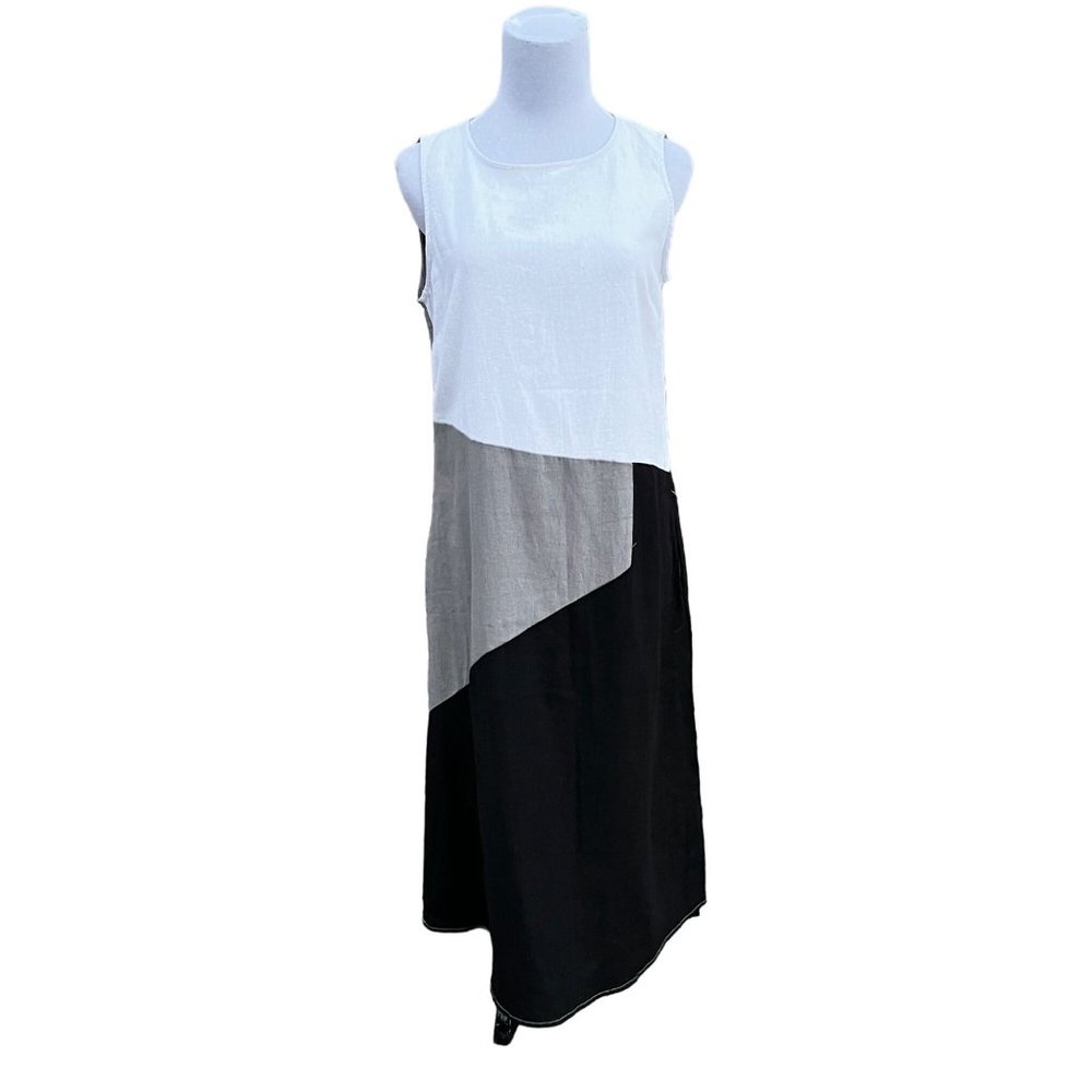 For Cynthia Womens Dress Linen White Black‎ Gray Color Block Lagenlook Tank SM